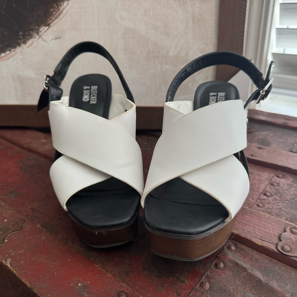 Black and White Block Heel Sandals